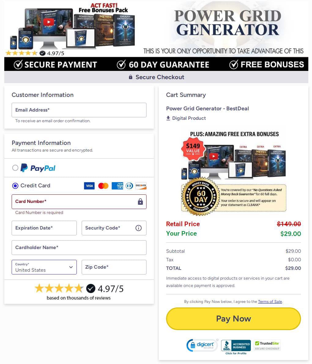 Power Grid Generator Checkout Secure Page
